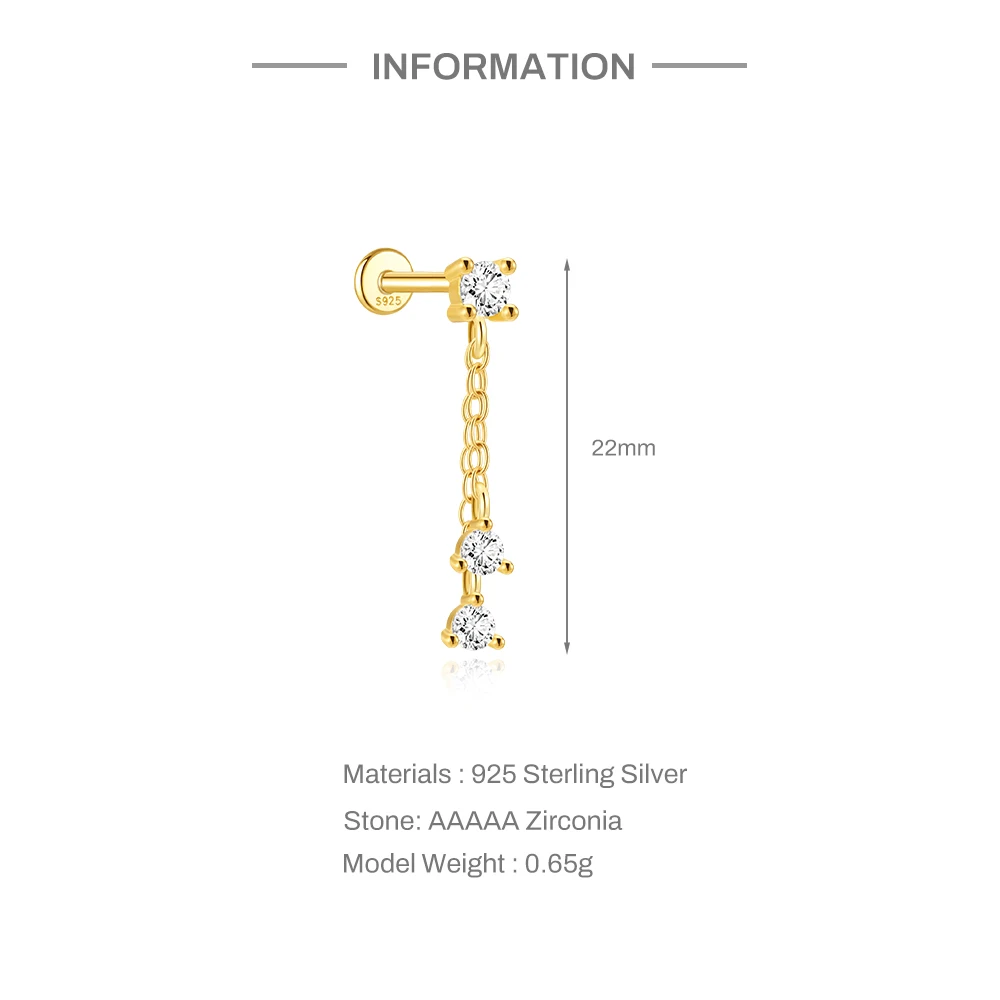AIDE 925 Sterling Silber Kite Stone Zirkon Flachkopf-Innengewinde-Piercing für Damen, Sternkette, Quasten-Accessoires, Schmuck – Detail 28
