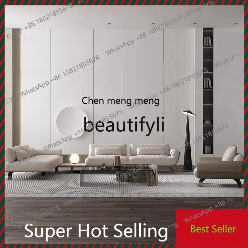 X  QQ132 Light Luxury Luxury Villa Living Room Large Apartment Genuine Leather Sofa Set Furniture
