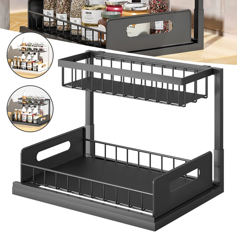 

Under Sink Storage Shelf Double Layers Organizer Baskets with Pull Out Drawers for Kitchen Bathroom Bedroom Office Rack