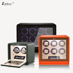 Embers Watch Winder 2024 New Leather 2 3 4 6 8 12 Slots Luxury Fashion Exquisite Orange Green Black Watch Shaker Watch Box