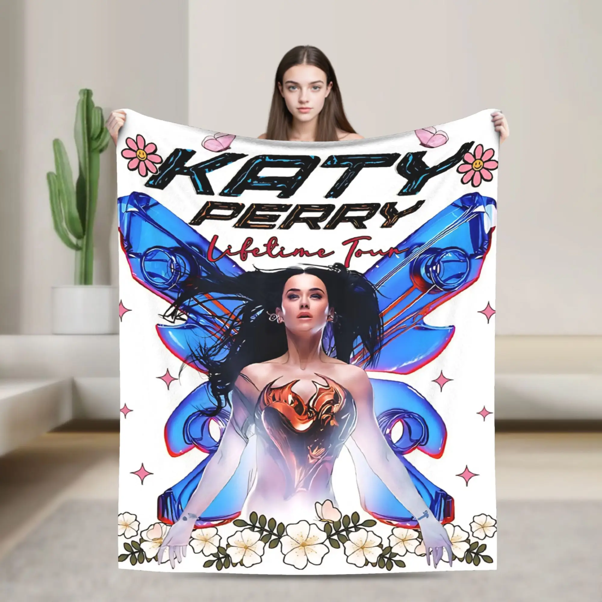 Perry Tour 2025  Katy Butterfly Blanket  Super Warm Street Trend Plush Throw Blanket For Outdoor Flannel Bedspread Bed Cover