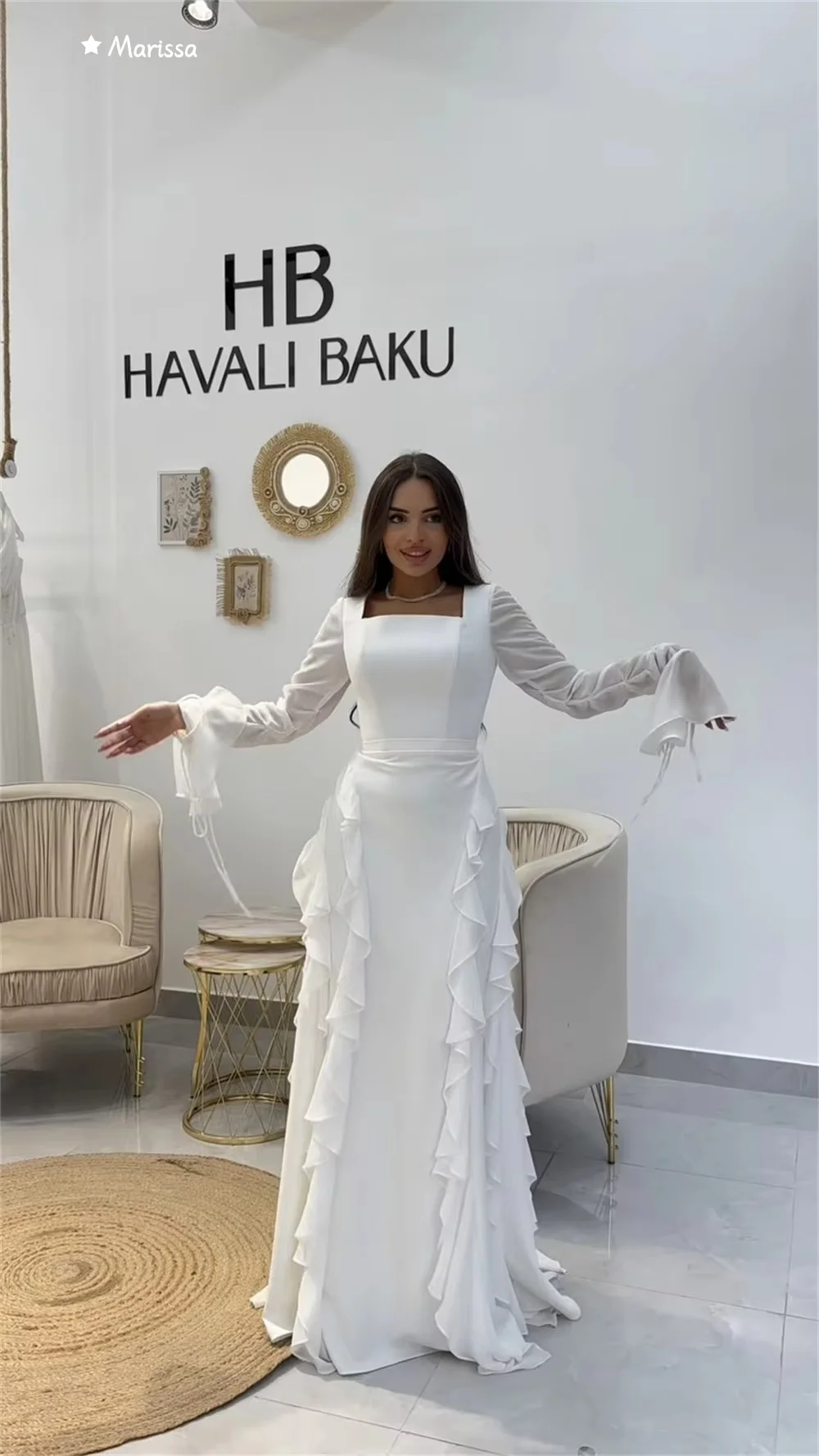 Marissa feito sob encomenda vestidos de noite mulher elegante vestidos de baile 2025 cauda de peixe vestido de casamento decote quadrado mangas compridas festa