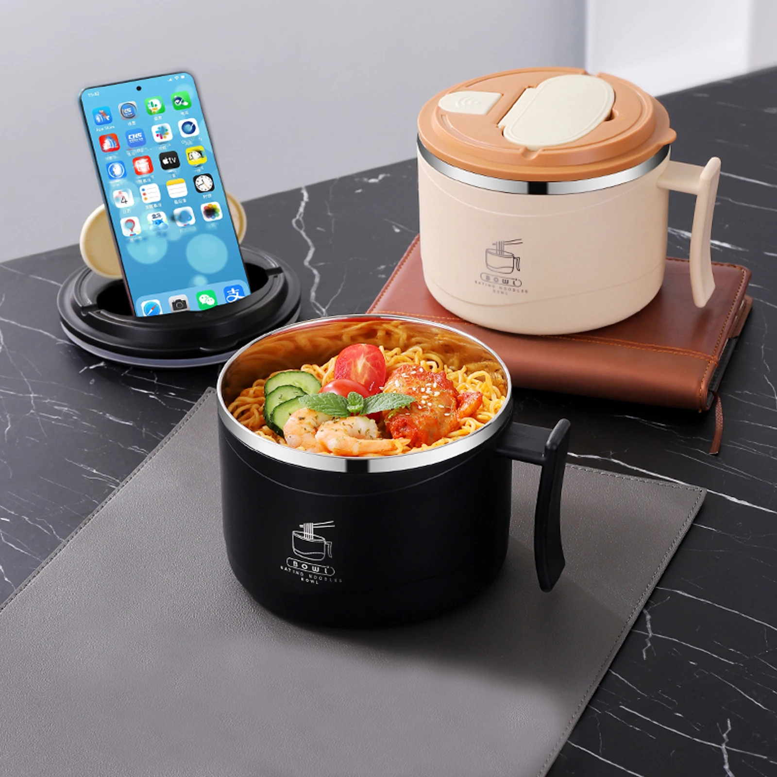 

Миска для рамэна, 1300 мл, с крышкой, нержавеющая сталь, плита для лапши быстрого приготовления, фруктовый салат, миска для рисового супа, большой ланч-бокс, кухонные аксессуары