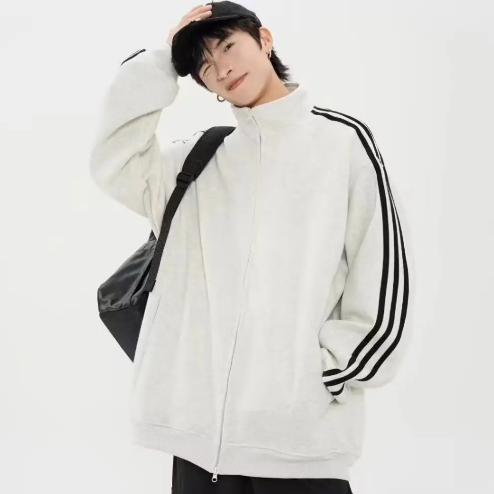 العصرية المحملة المشارب المفتوحة سترة البلوز الرجال الشتاء الأمريكية التباين اللون المشارب Jaet فضفاض زوجين الملابس القطنية