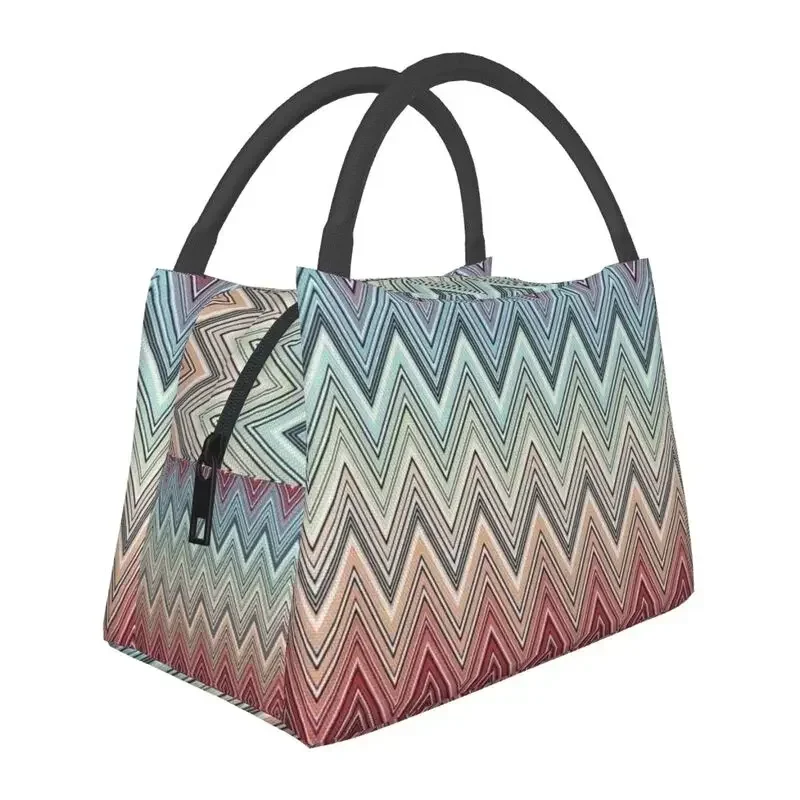 

Multicolor Chic Zigzag Insulated Lunch Bags for Women Boho Chic Zig Zag Resuable Cooler Thermal Food Lunch Box Work Travel