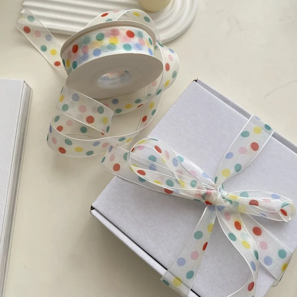 New Colorful Gift Wrapping Ribbon Polka Dots Bowknot Gift Box Decorative Ribbon Clear Polyester Packaging Box Ribbon Birthday