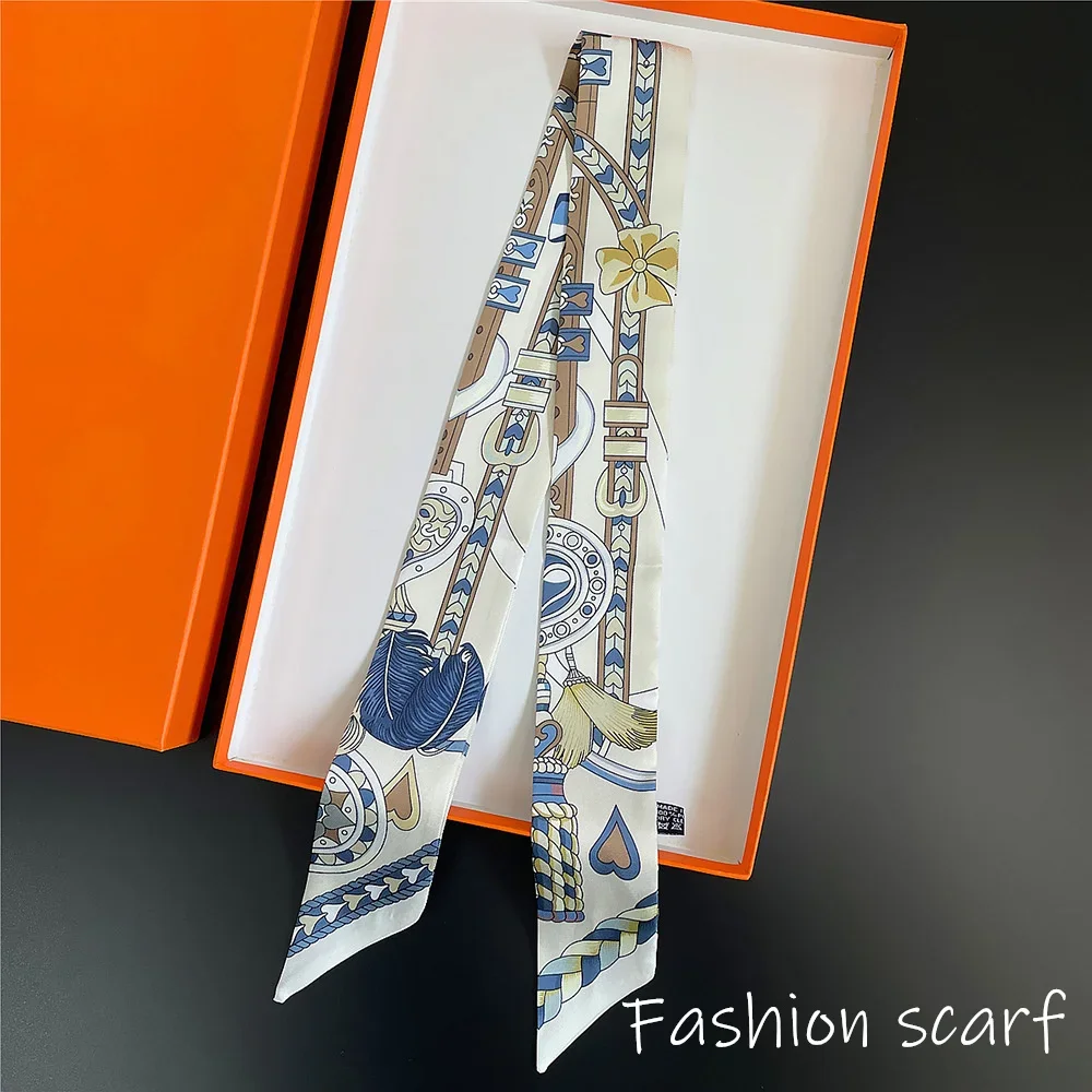 Korean Spring New Chain Buckle Decoration Ribbon Small Scarf Women Twill Tied Bag Handle Ribbon Hair Band Souvenir Small Scarf