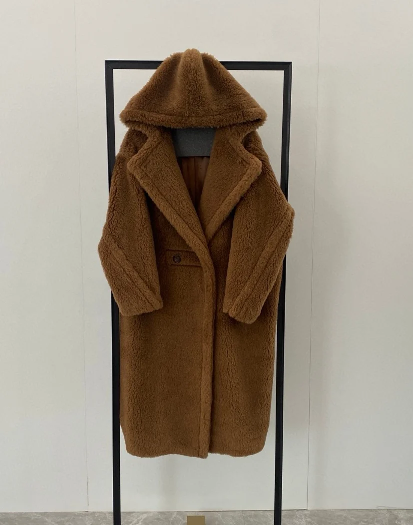 Cappotto invernale donna Alpaca di media lunghezza Parka in pelliccia di agnello vera pelliccia orsacchiotto con cappuccio caldo giacca spessa donna