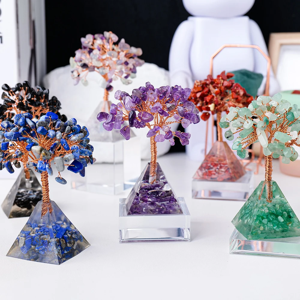 Natürliche Stein Rose Quarz Orgonite Pyramide Basis Kristall Baum Energie Schutz Heilende Meditation Reiki Chakra Feng Shui Bäume – Detail 9