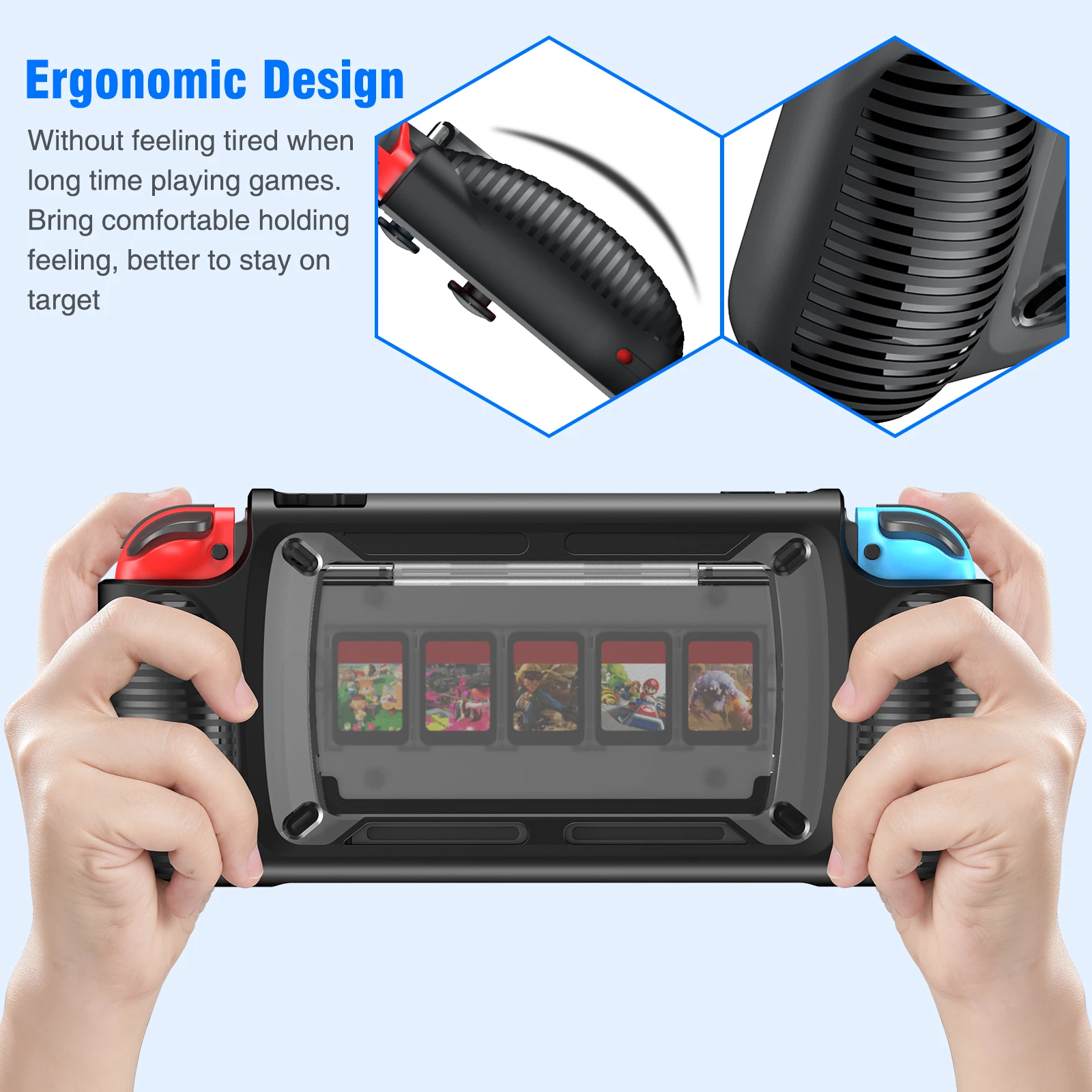Casing Pelindung Tahan Benturan untuk Nintendo Switch dengan 7 Slot Penyimpanan Kartu Game Casing Penutup Pelindung untuk Aksesori Sakelar