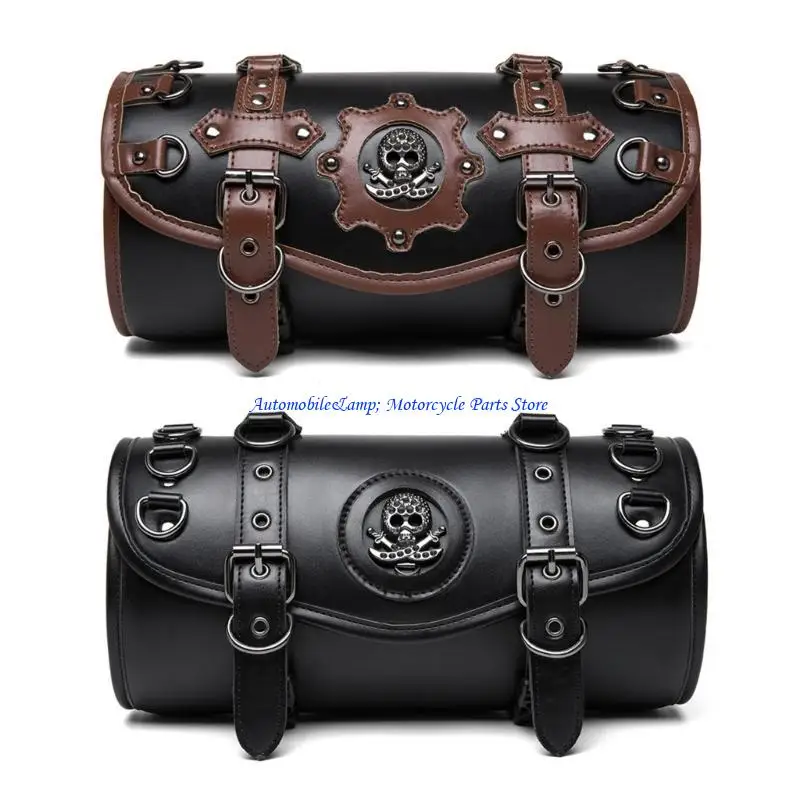 

H7BD Motorcycle Fork Bag PU Leather Saddlebag for Front Fork, Handlebar Storage