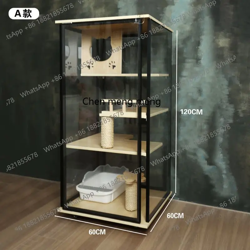 

Transparent cat house luxury villa household cat cage solid wood indoor cabinet panoramic glass cat room