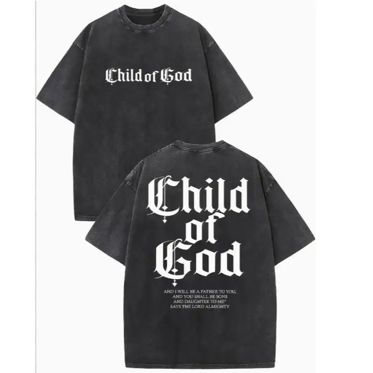 

Christian T-Shirt Men Child of God Gothic Letter Print Vintage Washed Oversized Tee, Women's Bible Verse Loose Streetwear Top