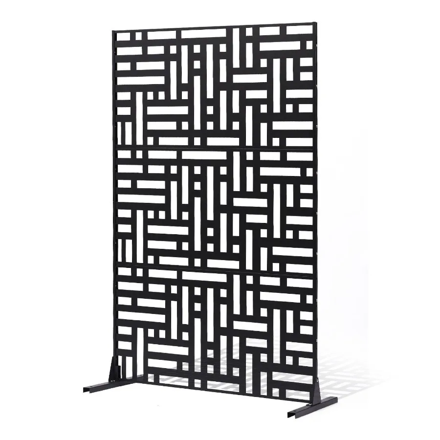 

Декоративный уличный экран-перегородка из стали, 47x76 дюймов, 3-панельный, отдельно стоящий, черный, для сада, балкона, патио, помещений, джакузи