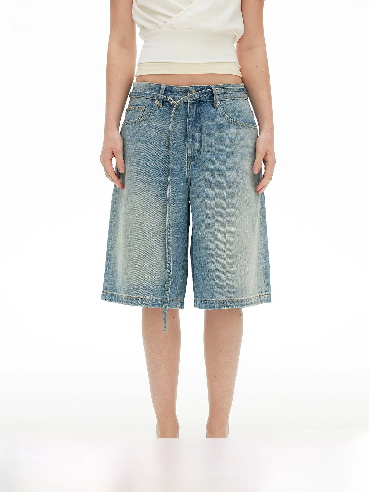 

AFTADAWN Classic Washed Cotton Jeans mid Low Waist Wide Leg Casual Pants with Belt Natural Waist Summer Ladies Jeans