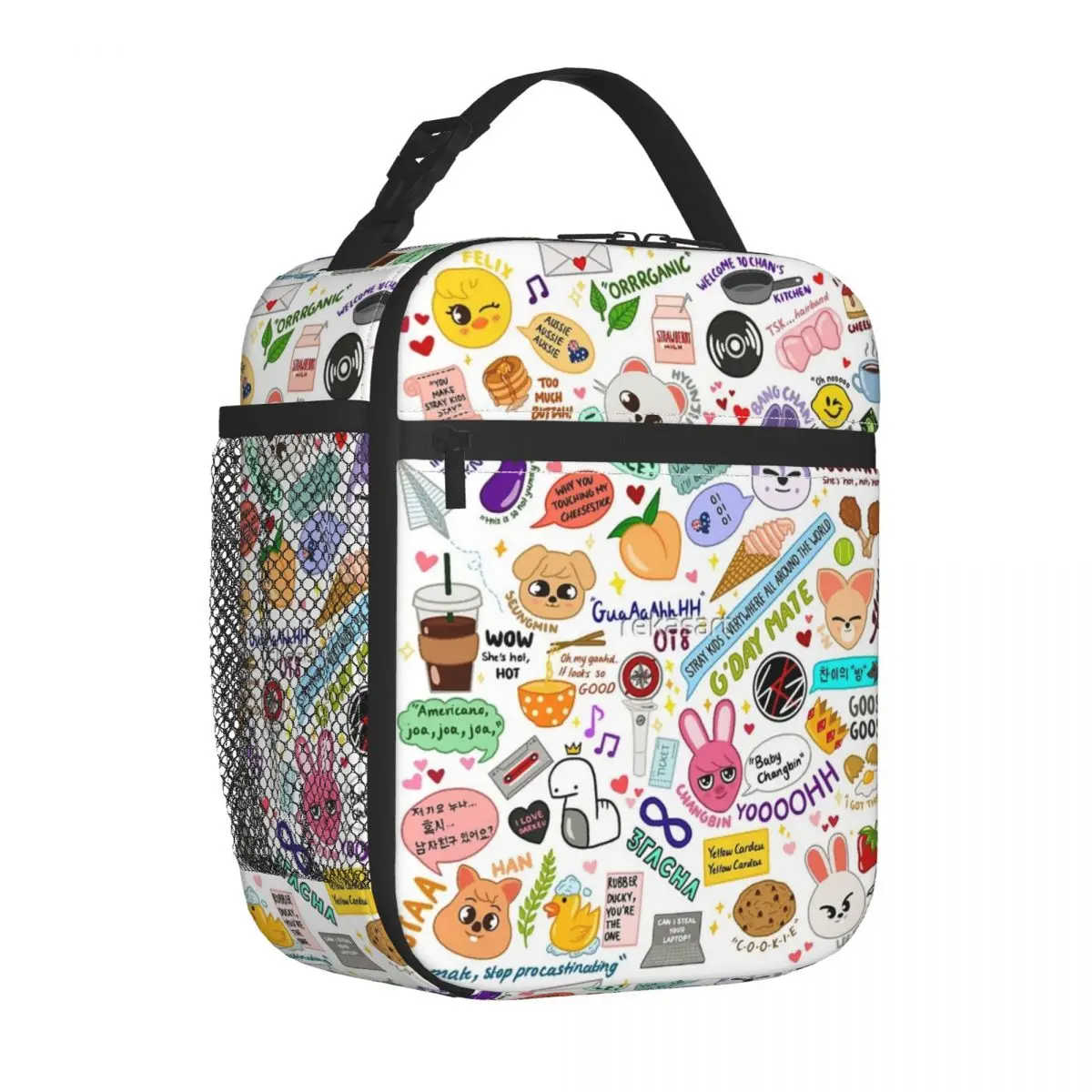 Updated Skz Doodle Insulated Lunch Bag Retro With Zipper Mesh Bag Out Customizable