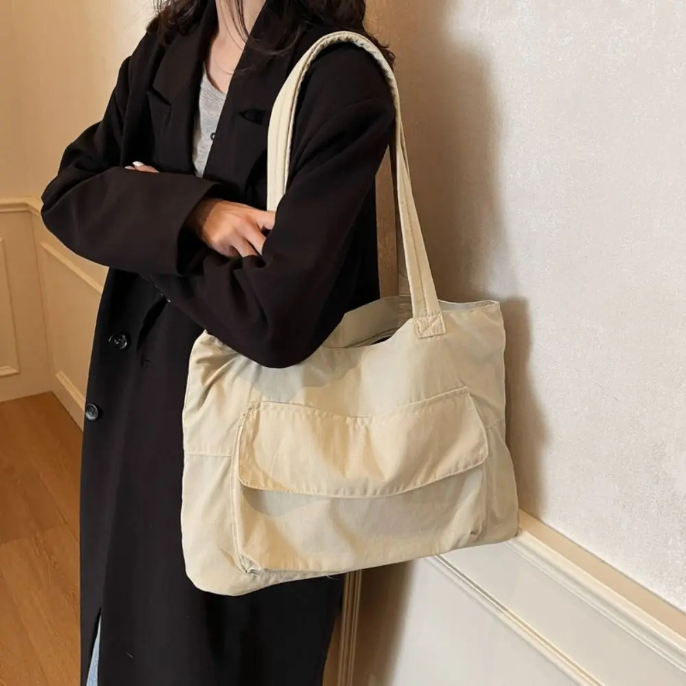 

Korean Simple Versatile Shoulder Bag Casual Leightweight Solid Color Totes Bag High Capacity Zipper Commuting Bag Men Women