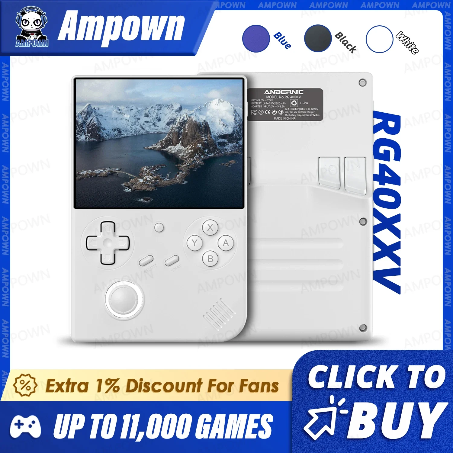 ANBERNIC RG40XXV Handheld Game Console 4''IPS Screen Video Output Joystick RGB Lighting Effect Streaming RG 40XXV Ebook MP4 Gift