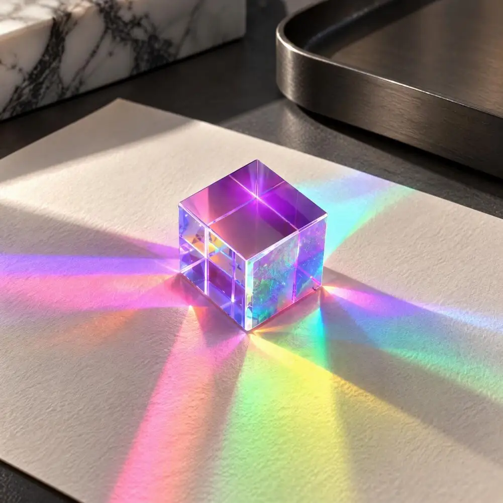 Sun Catcher for Window Mini K9 Glass Prism Cube Optical Color Mixing Sun Catcher Light Refraction Desktop Decor for Photography