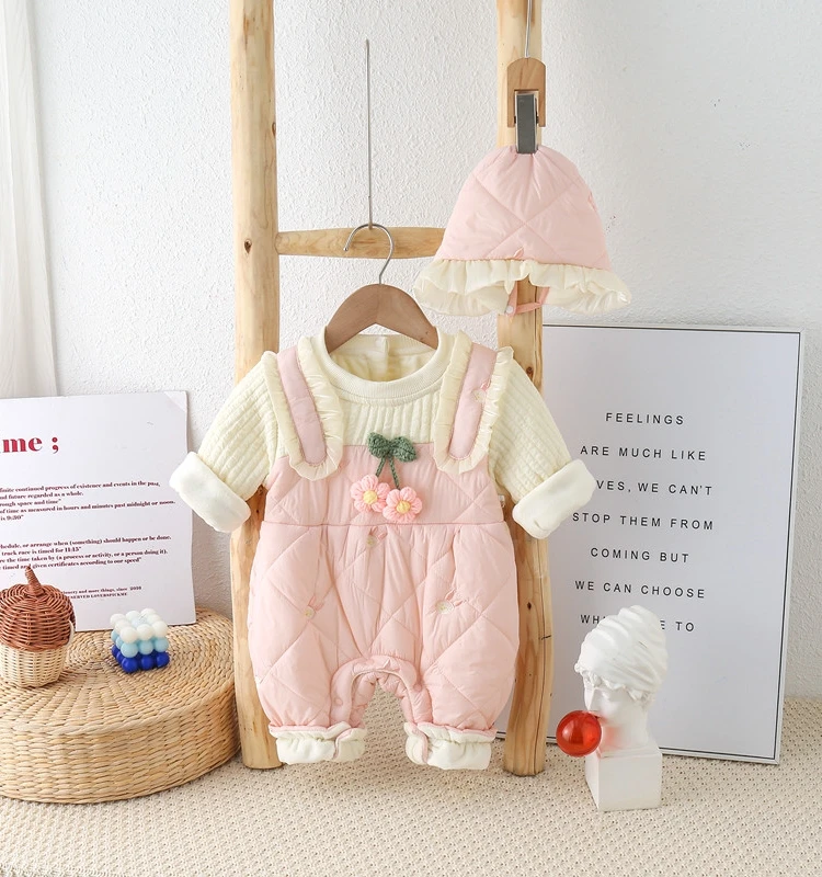

Adorable Baby Girl's Autumn Winter Fce Lined Thin Cotton Rer Outfit Cute Infant Clothes for Early Winter Outdoor Carry