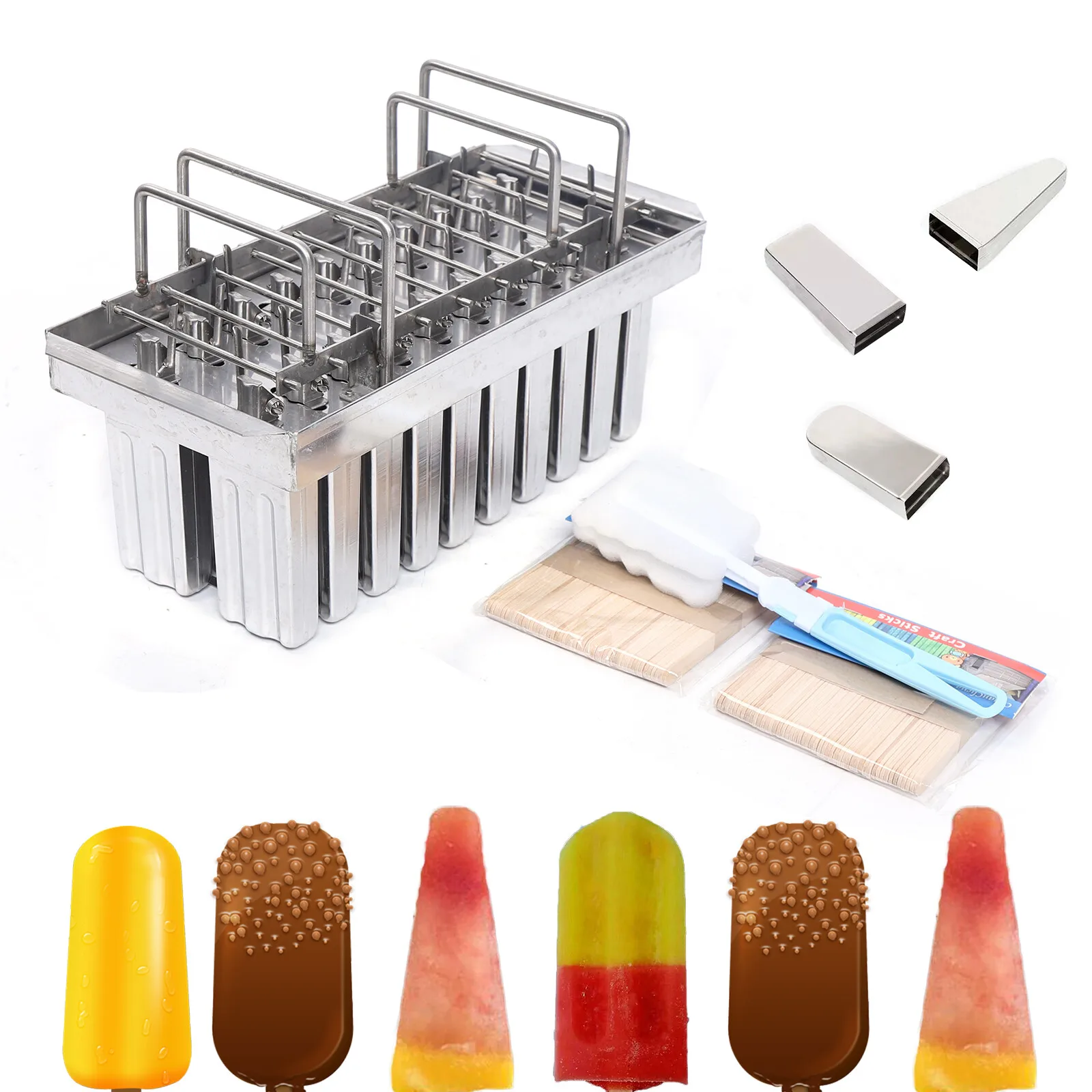 Stainless Steel Ice Cream Bar Maker Kit with 20 Reusable Molds, Easy Clean Homemade Popsicle Mold Set for DIY Frozen Treats