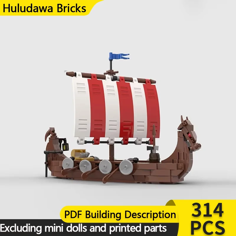 Street View Model MOC Building Bricks Viking Sailboat Cow Head Ship Modular Technology Gifts Holiday Assemble Children Toys Suit