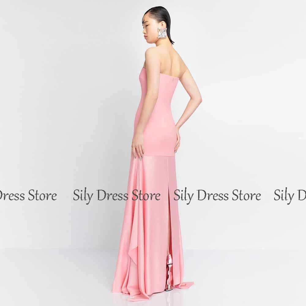 فساتين سهرة رسمية بدون حمالات من الساتان والجيرسي غمد/عمود وردي بدون حمالات مكشكش وكشكشة مقسمة فساتين لحضور الحفلات الموسيقية للسيدات #2