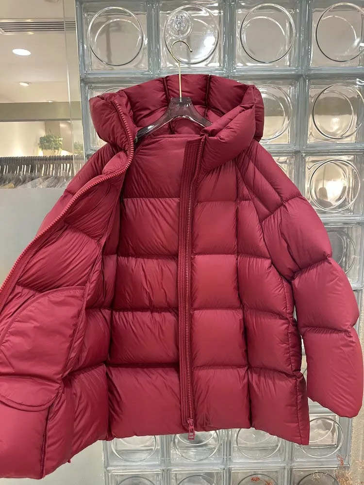 Luxury Oversize thickened warm down jacket for women 2026 Winter High quality Long sleeve puffer coat Black Red INKEO DJ728
