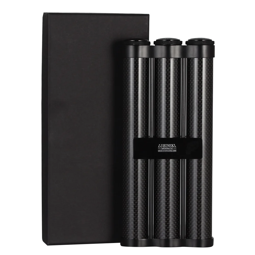 3-Finger Travel Cigar Case Carbon Fiber Portable Humidors Box Mini Storage Tube Holder 60 Rings Gauge W/Gift Box