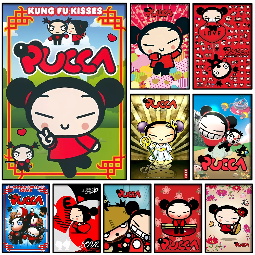 Póster de P-Pucca de dibujos animados, arte autoadhesivo, pegatina de papel impermeable, decoración de pared de habitación, cafetería, Bar
