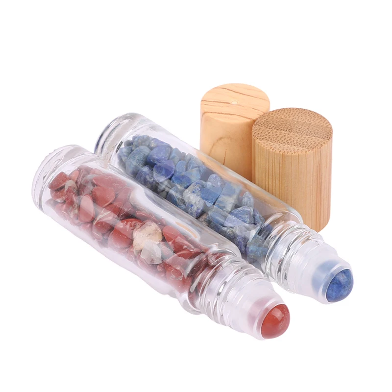 10ml Roll On Bottle Essential Oil Natural Jade Roller Bottles with Crystal Chip Glass Travel Bottle Containers