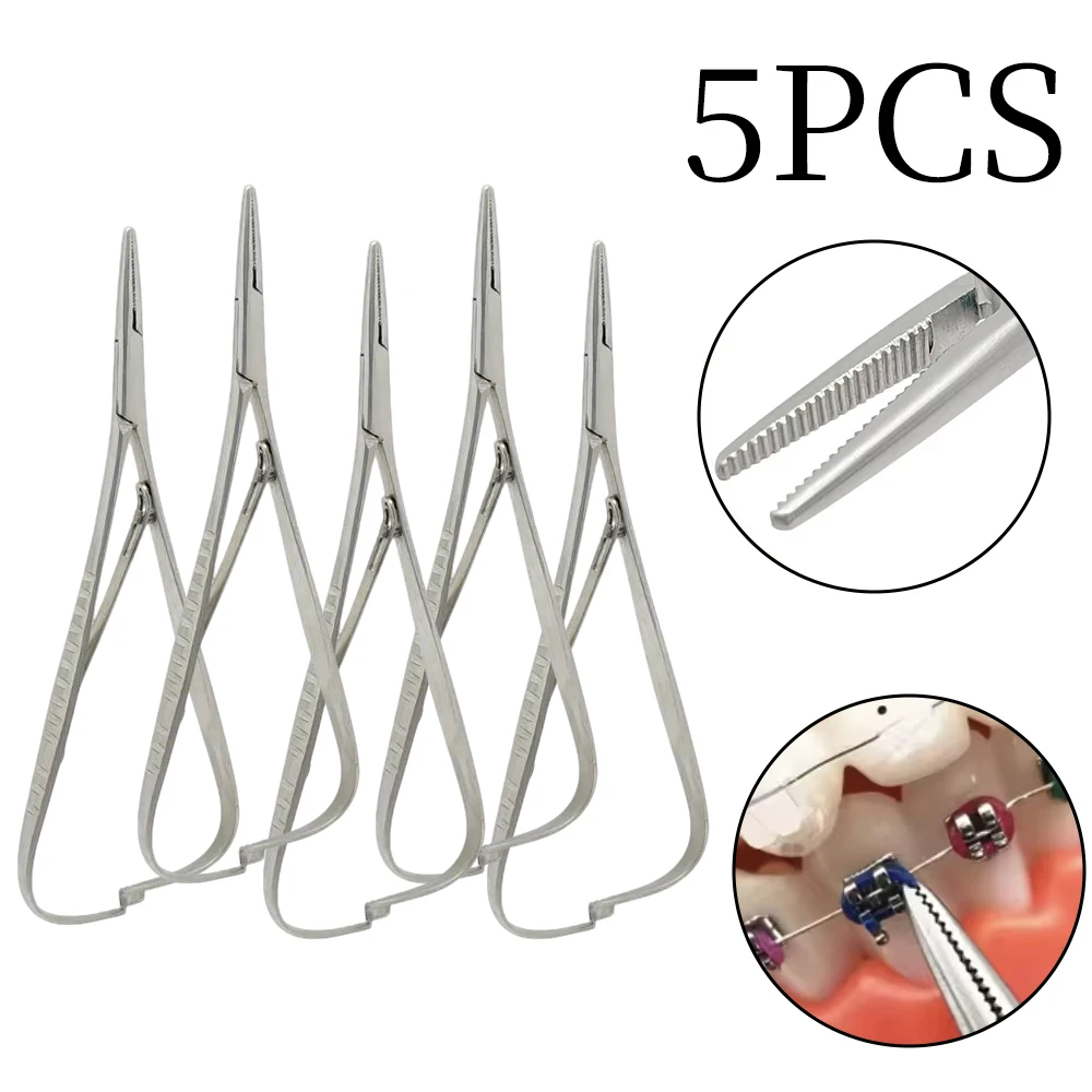 

5-Piece Orthodontic Instrument Set with Mathieu Pliers Elastic Holder and Hemostat for Braces Adjustment and Ligature Placement
