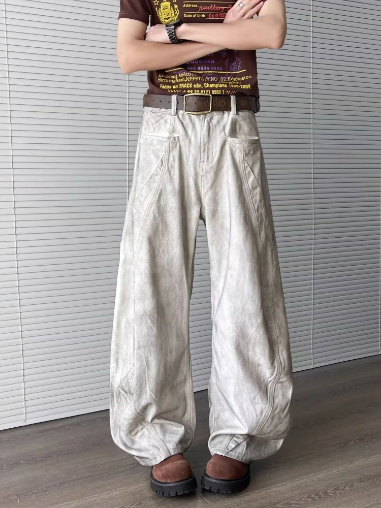 

2025 Ropa Y2K Grunge Dirty Streetwear Washed White Baggy Jeans Pants For Men Clothing Wide Leg Long Trousers Pantalones Hombre