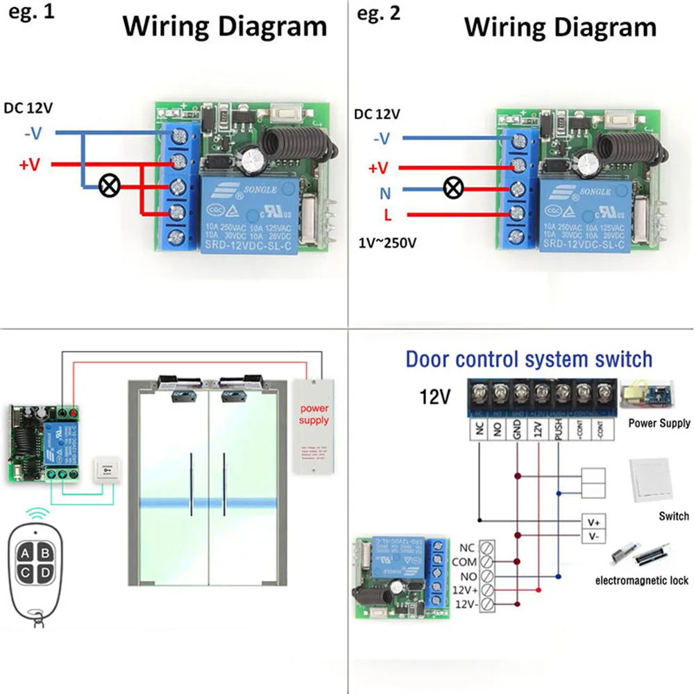 433Mhz Universal Gate Remote Control Switch 10A Relay Receiver Mini Module Remote Control DC 12V or Gate LED Garage Door