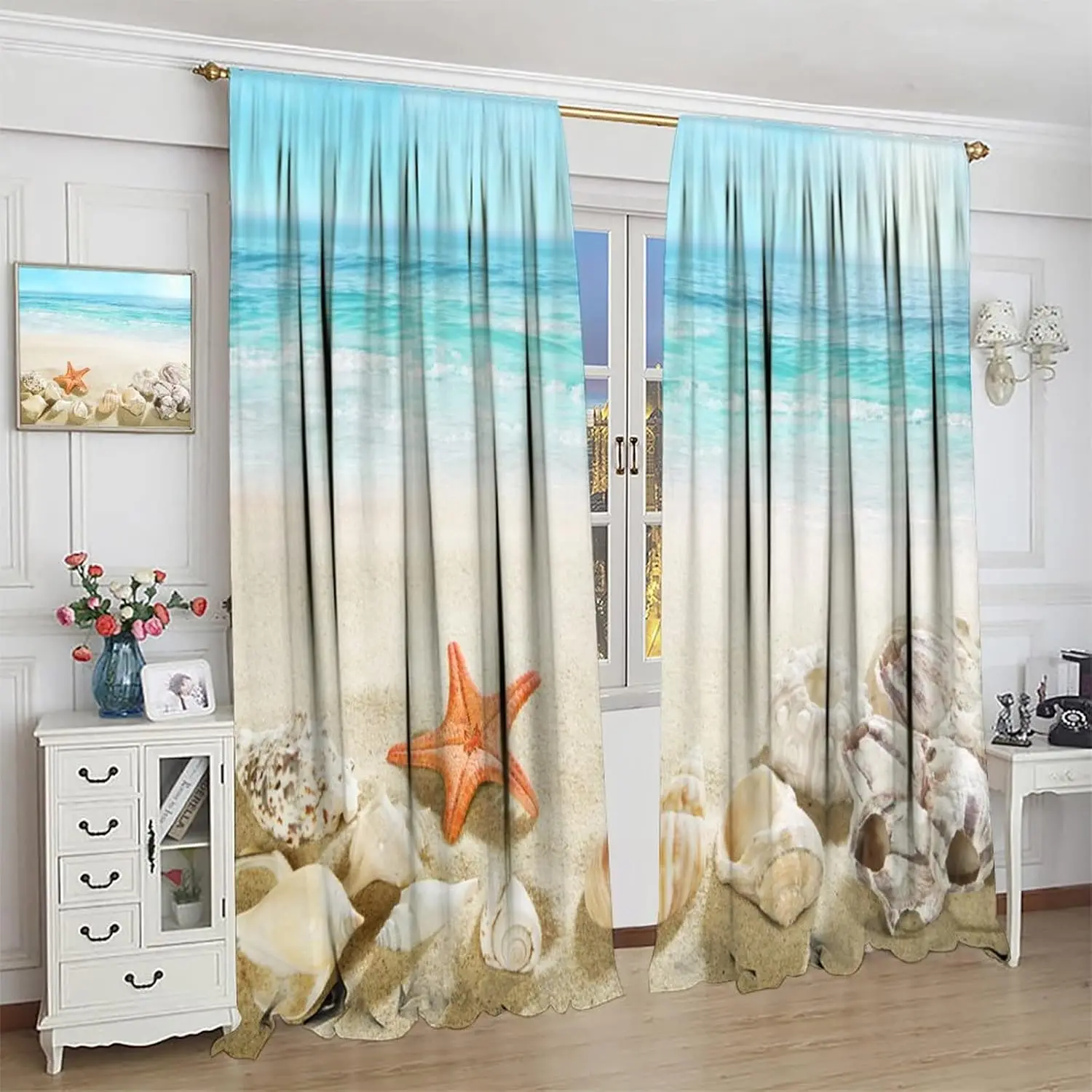 Warm Journey Curtains, Coastal Beach Clear Seawater Printed Decorative Curtains Kids Room Nursery Bedroom Kitchen Living Room