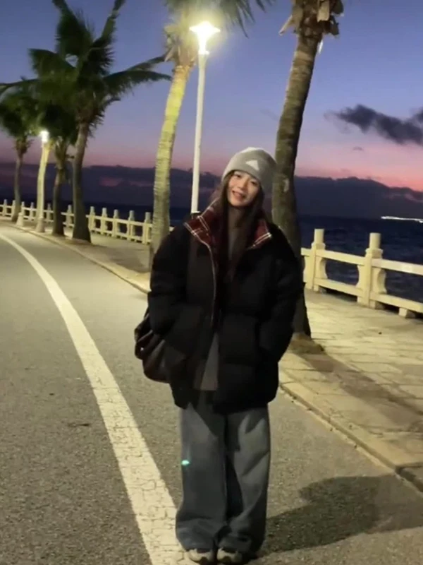 

plus Size Winter Thiened Cotton Jaet Plaid Design Women's Coat Large Size 240 Pou Bla Cotton Clothes for plus Size W...