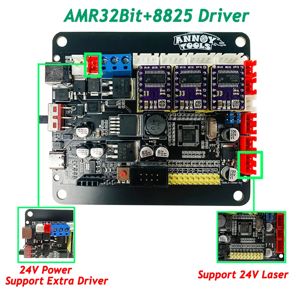 ANNOY TOOLS-controlador de 32 bits de 3 ejes, placa de controlador 8825 A4988, soporte sin conexión, interruptor de límite XYZ para enrutador CNC,