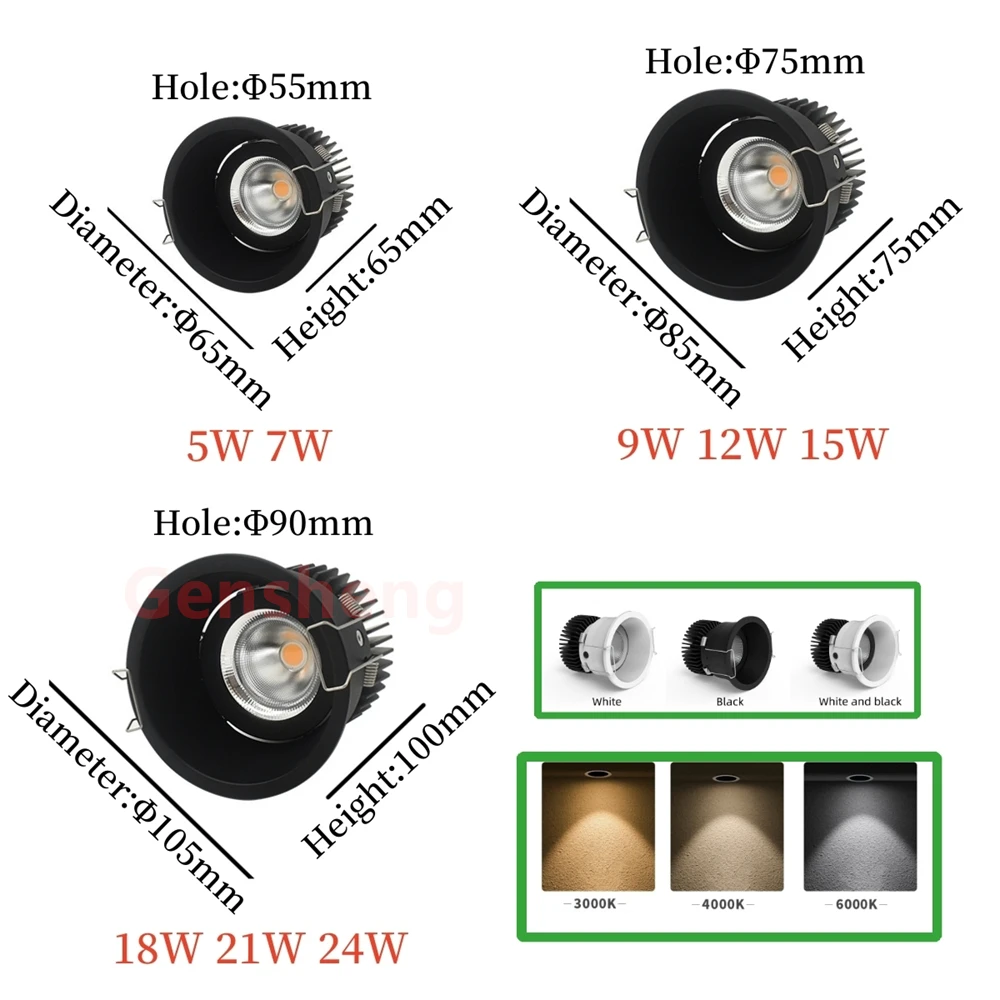 Recessed LED Ceiling Light Dimmable Spotlight Embedded Downlight Home Lighting For Kitchen Bedroom Living Room Ac110V 220V