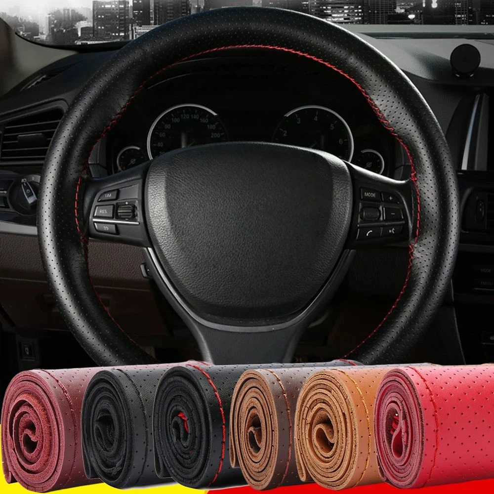 Für 38 cm Durchmesser Auto Zubehör Weiche Anti Slip Leder DIY Auto Lenkrad Abdeckung Lenkrad Geflecht Mit Nadeln gewinde – Detail 6