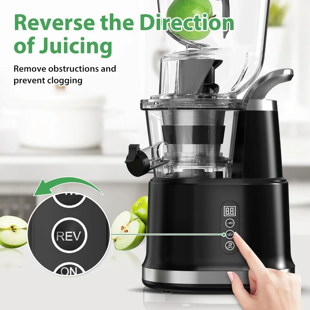 Prensa Fria Máquina Juicer, Chute De Alimentação Grande, Grande Capacidade, Alto Rendimento De Suco, Espremedor De Masticação Lenta, 3,3"