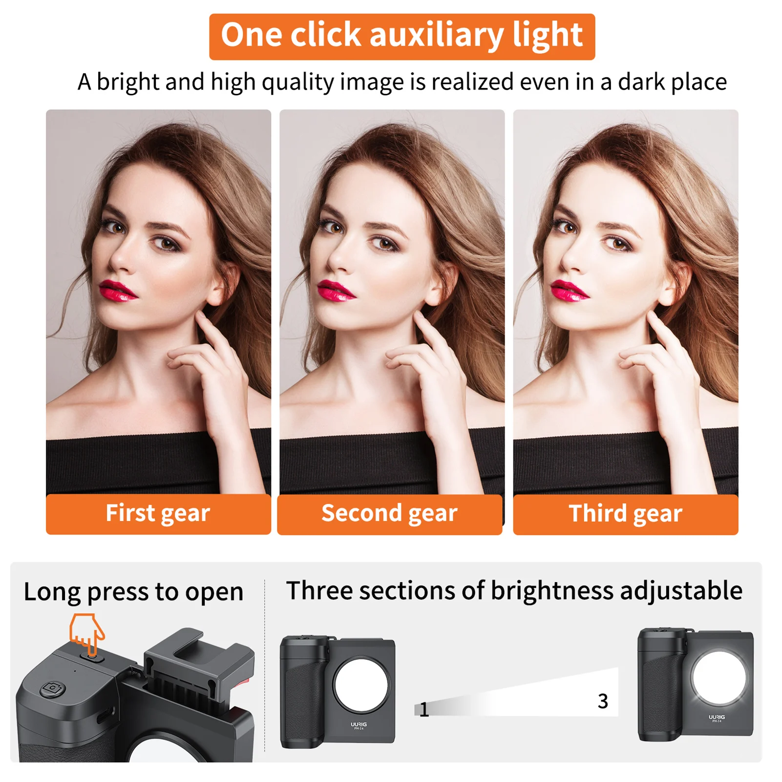 UURIG PH-14 Wireless Handle Grip Phone Holder Stabilizer for Smartphone Vlog Selfie Built-in LED Fill Light with Remote Shutter