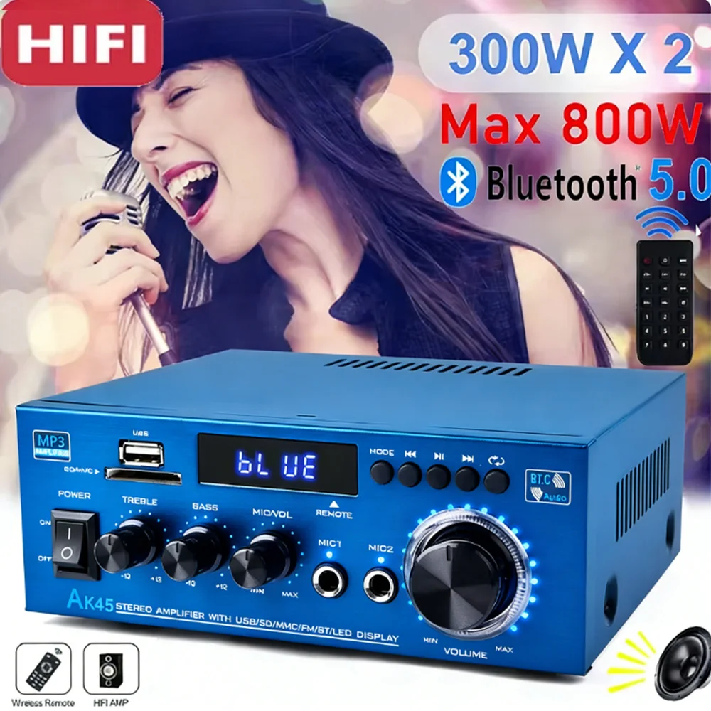 

HiFi усилитель звука цифровой 600 Вт пиковая мощность 2-канальный цифровой аудио Bluetooth караоке усилитель FM-радио поддержка дистанционного управления