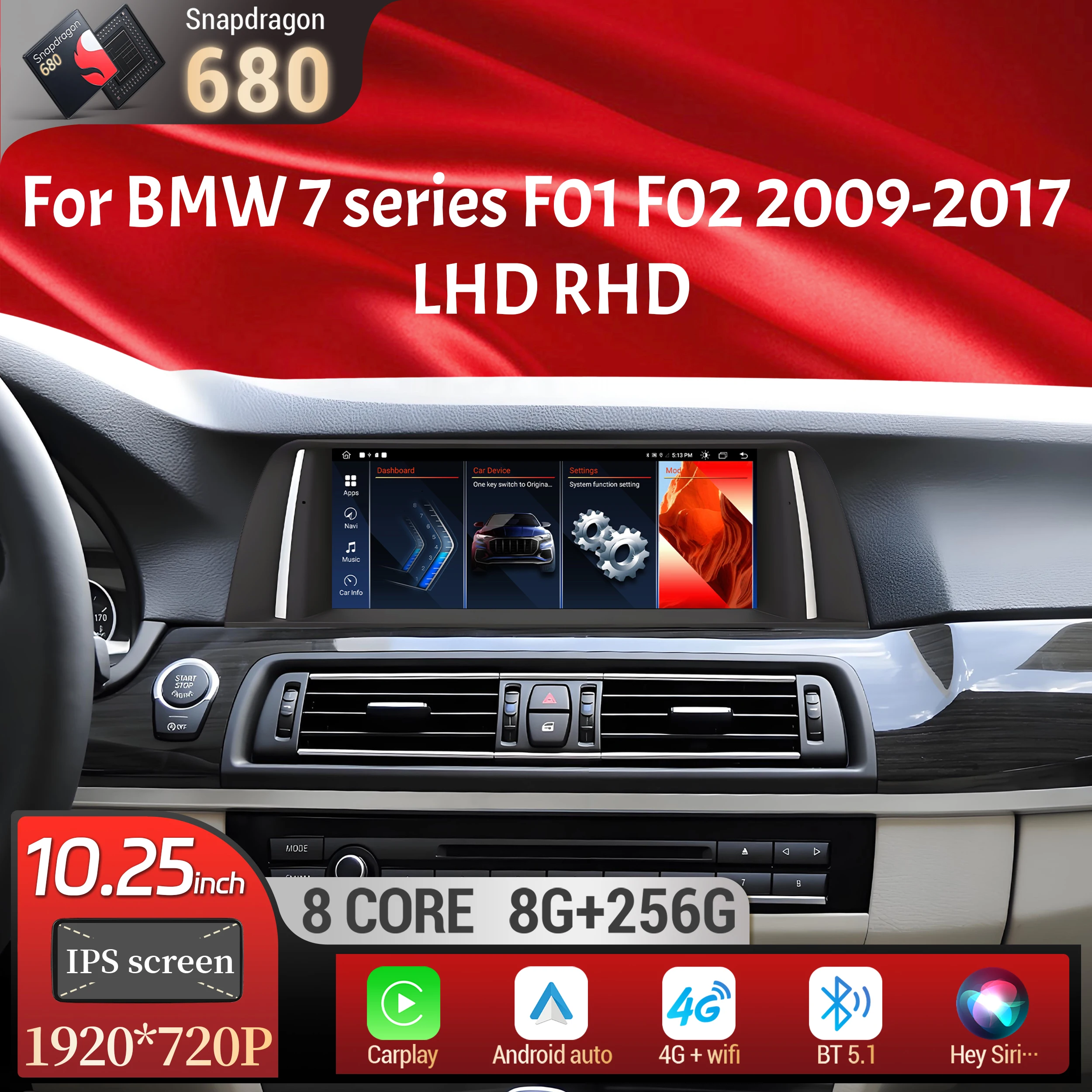 

10,25-дюймовый автомобильный радиоприемник Android 13 для BMW 7 серии F01 F02 2009-2017, беспроводной Bluetooth Carplay, экран головного устройства Snapdragon 680