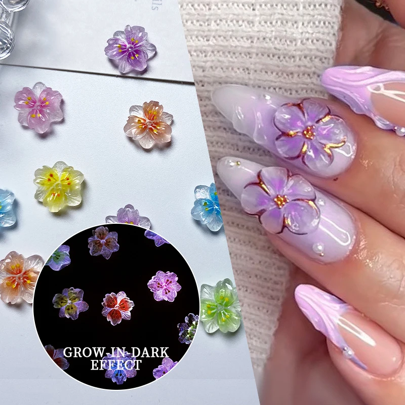 

30PCS Ice Transparent Flower Resin 3D Nail Art Charms Glow-In-Dark Butterlfy Bowknot Nail Decorations DIY Jewelry Accessories