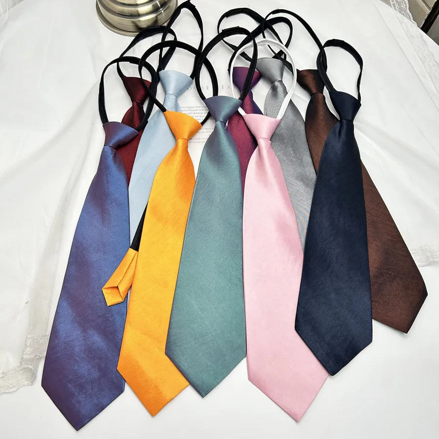 9cm Solid Color Chameleon Zipper Tie Women Lazy Short Neckties Men's Casual Daily Wear Shirt Cravat Black Red Brown Pink Ties