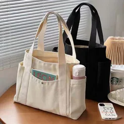 Large Capacity Canvas Solid Letter Tote Bag Versatile Handbag For Commuter Work Student Class Underarm Women'S Bag Shopping Bag