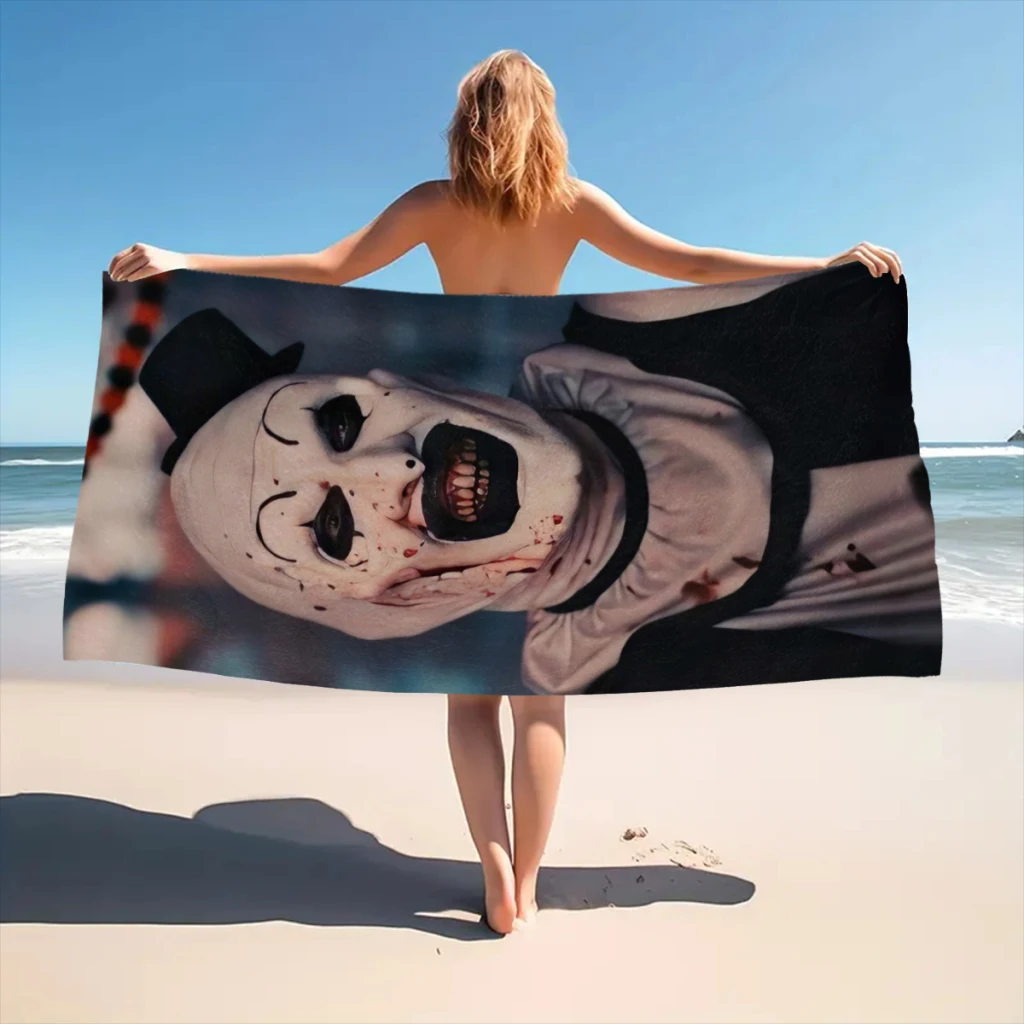 Microfiber Beach Towel Terrifier Horror Movie Print Quick Dry Sandless Beach Blanket Soft Comfortable for Men Women Camping