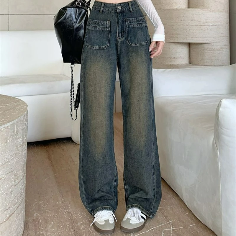 2025 Fashion New Women Autumn Wide Leg Jeans  Loose Denim Pants Korean Female High Waist Urban Straight Long High Street Trouser