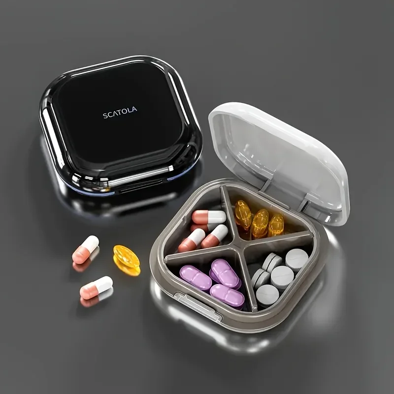 

1pc 4-Compartment Travel Pill Organizer, Portable Medicine Container Clear Design - Vitamin Supplement Case with Safety Cap