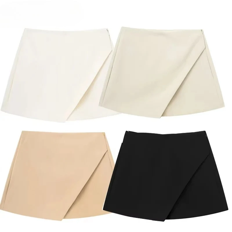 Summer New Women High Waist White Black Skirt Pants Asymmetric Khaki Casual Female Skort Skirts